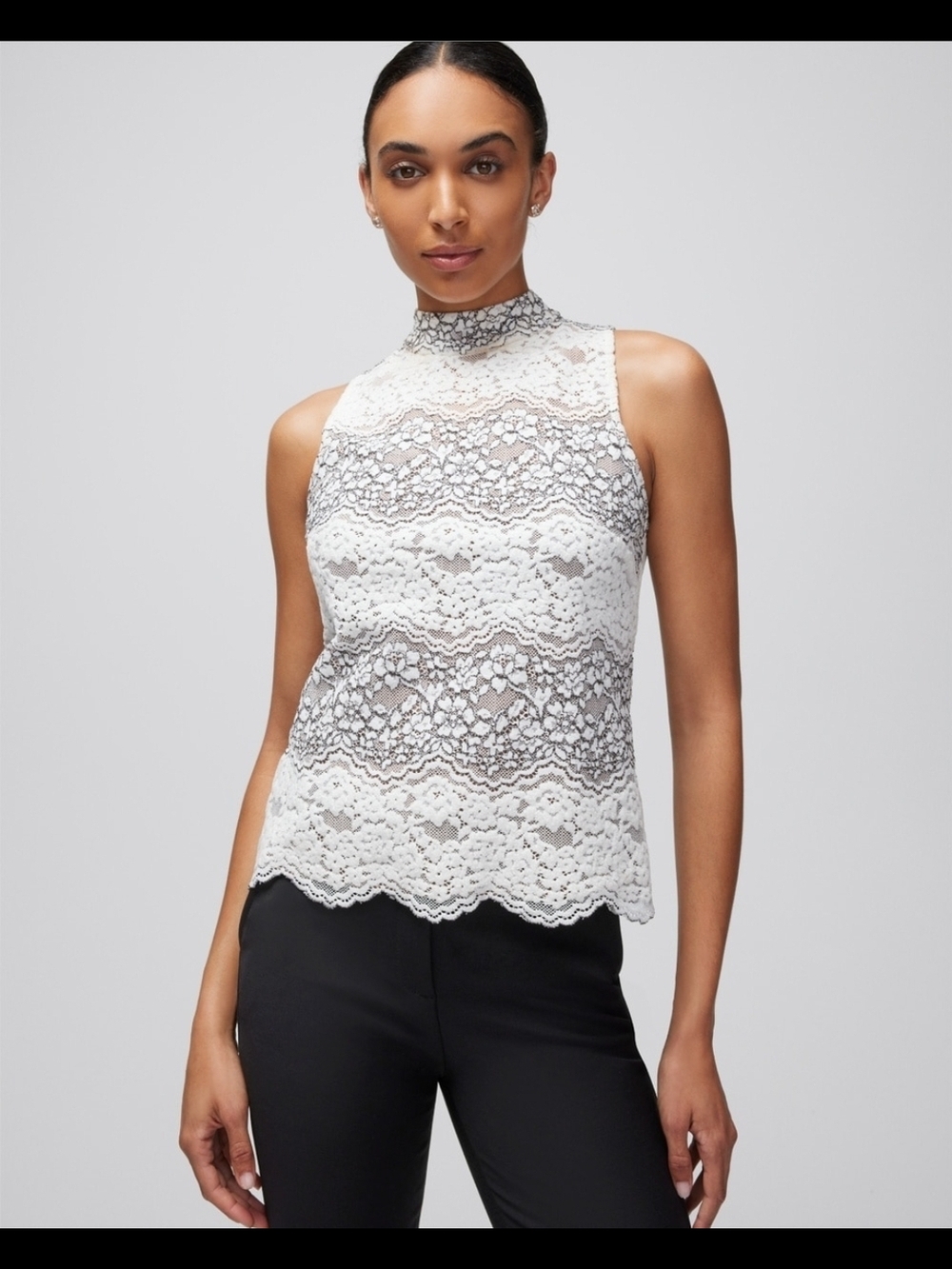 White House Black Market White Lace Mock Neck Camisole